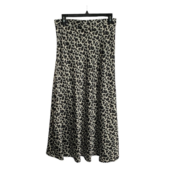 Salt + Soul Womens M Maxi Midi Skirt Gray Black White Leopard Animal Print Silky - Picture 2 of 7